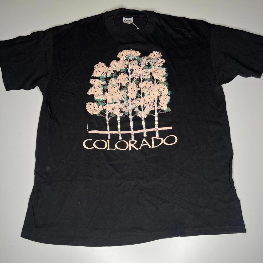 Vintage 90s Colorado Graphic T-Shirt XL Black Nature Trees Made in USA